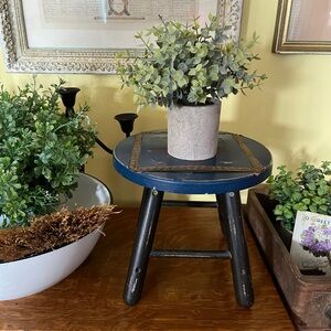 Rustic Blue and Black Wooden Stool